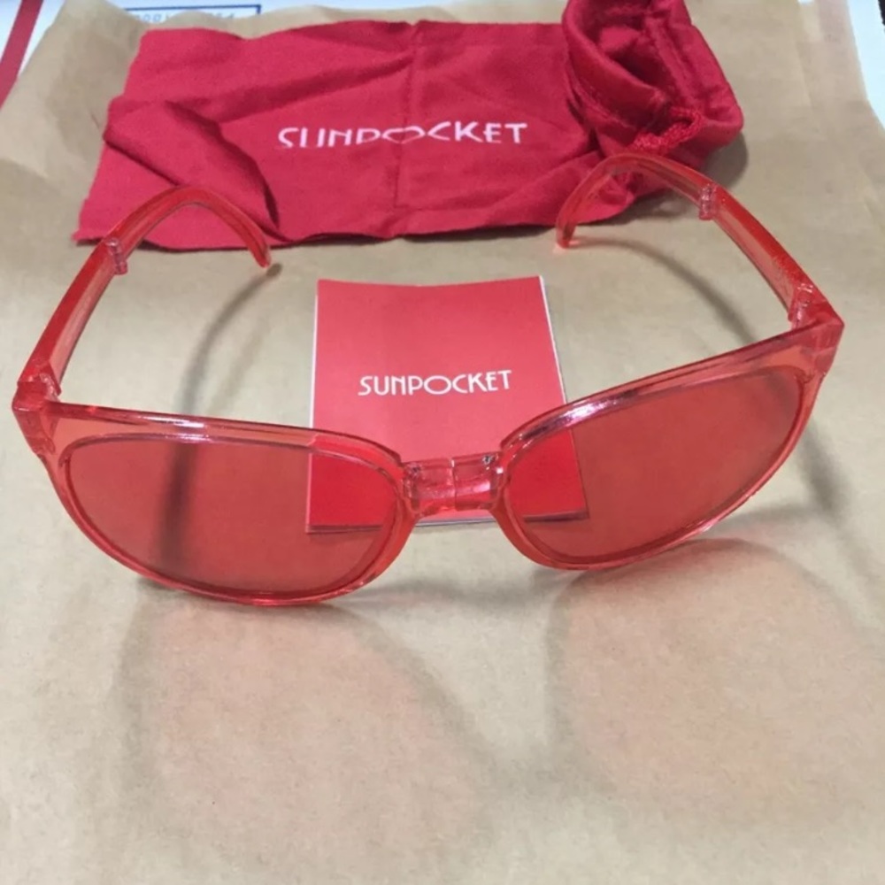 3 PAIRS NWB SUNPOCKET FOLDING SUNGLASSES SPORT CRYSTAL RED WHOLESALE BUNDLE LOT